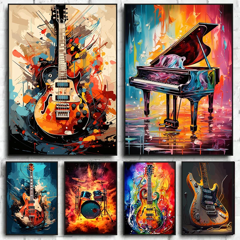 Musical Instrument Painting - Abstract Colorful Art Musical Instruments Drum