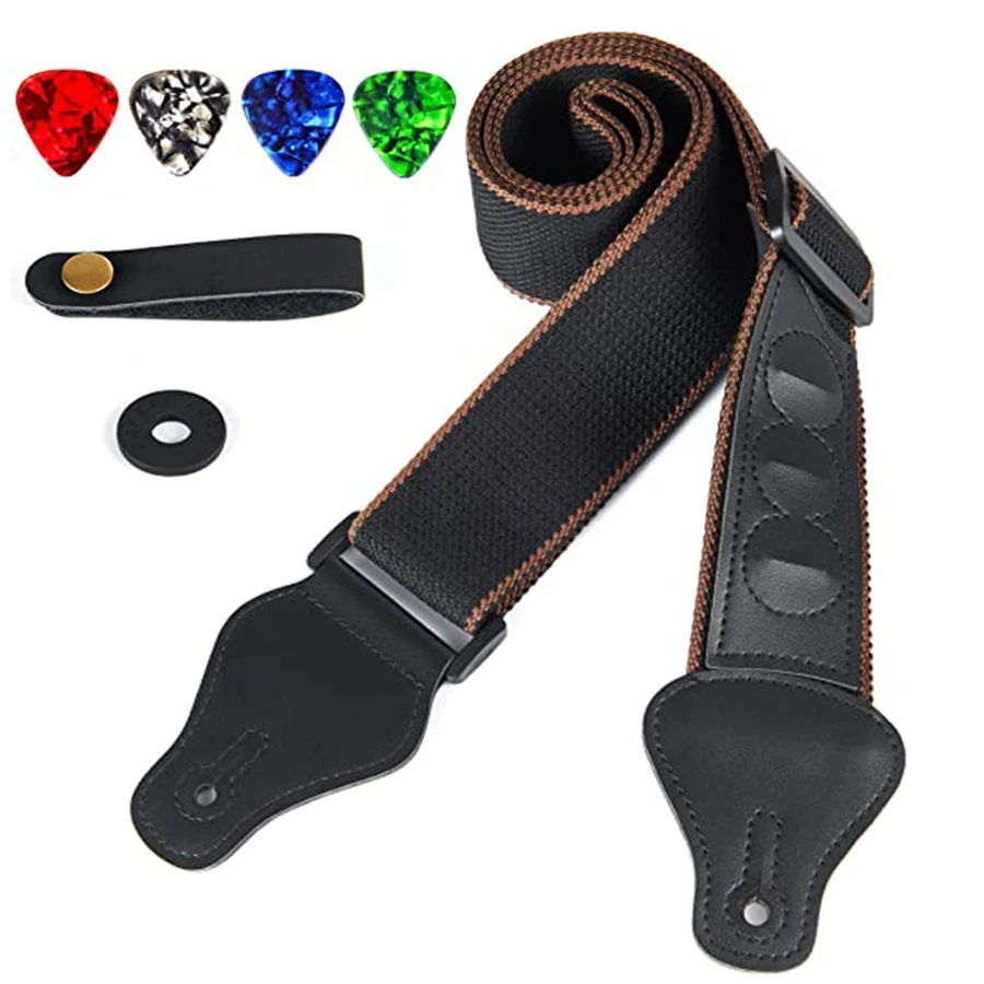 Musical Instrument Note - 7Pcs/Set Guitar Strap Black PU Leather