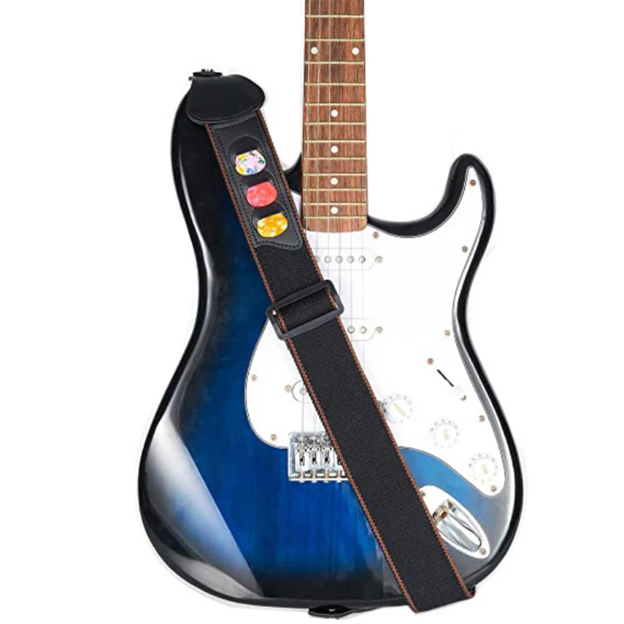 7Pcs/Set Guitar Strap Black PU - Musical Instrument Note review and price