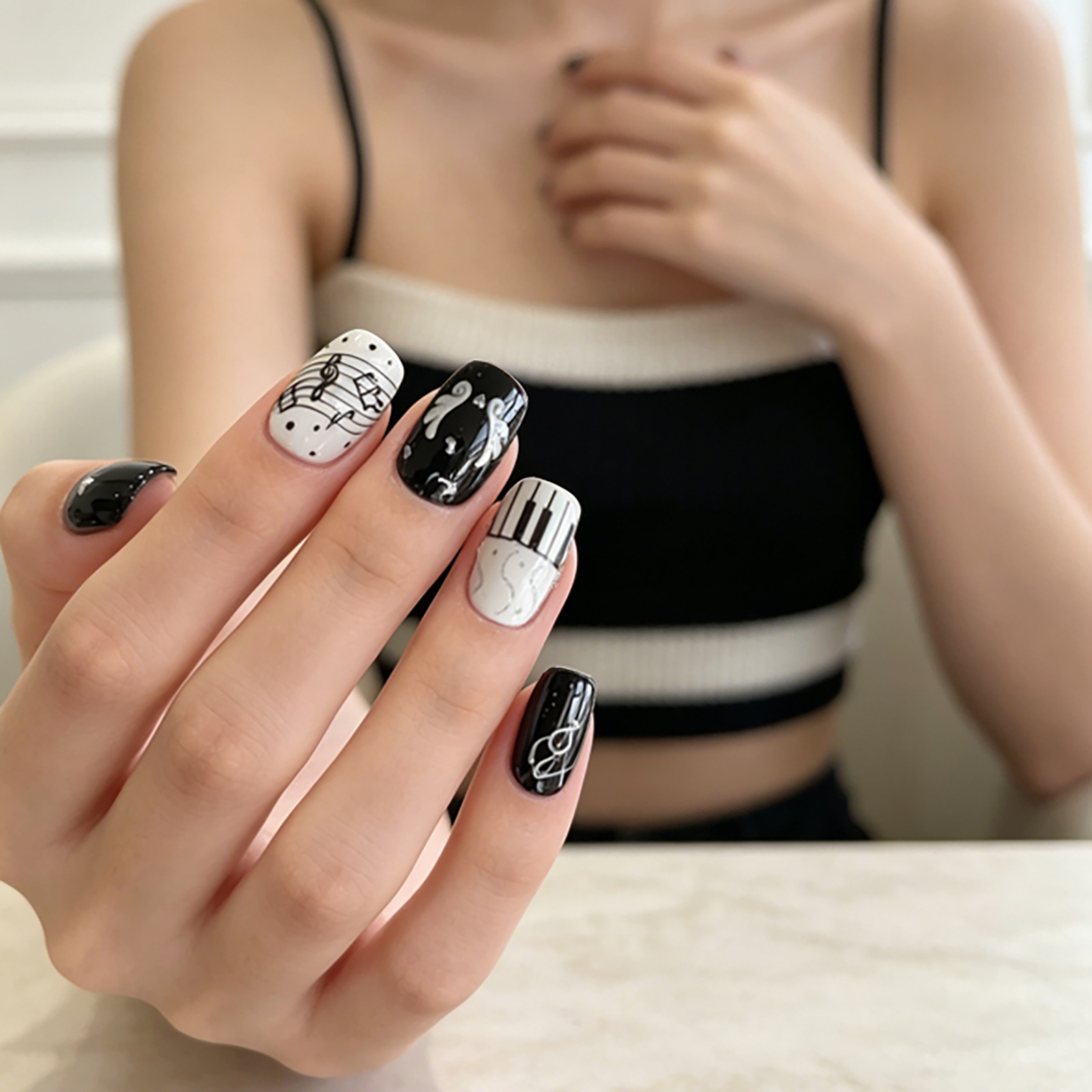Black White Piano Note Nail St - Musical Instrument Painting review and price